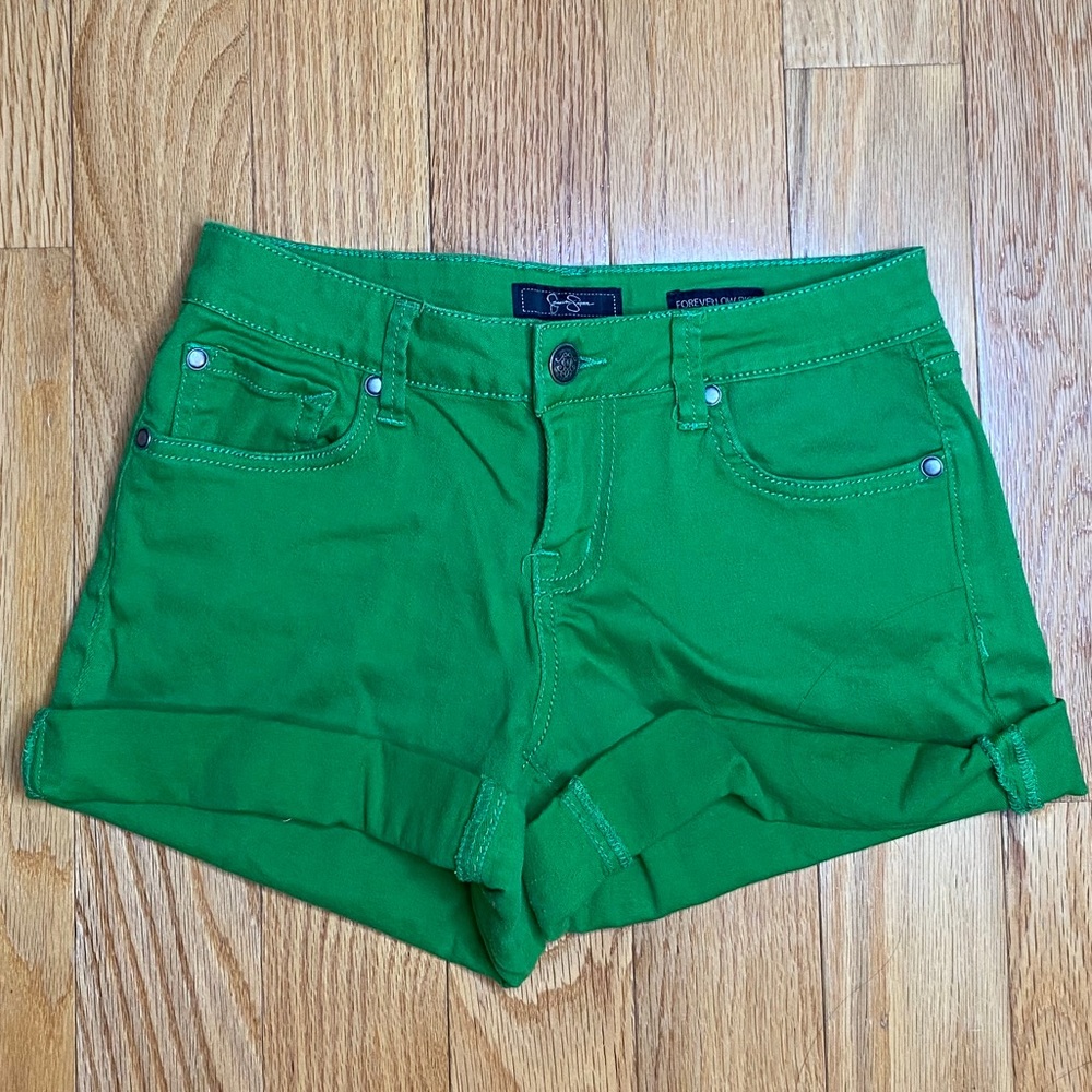 Green denim shorts
